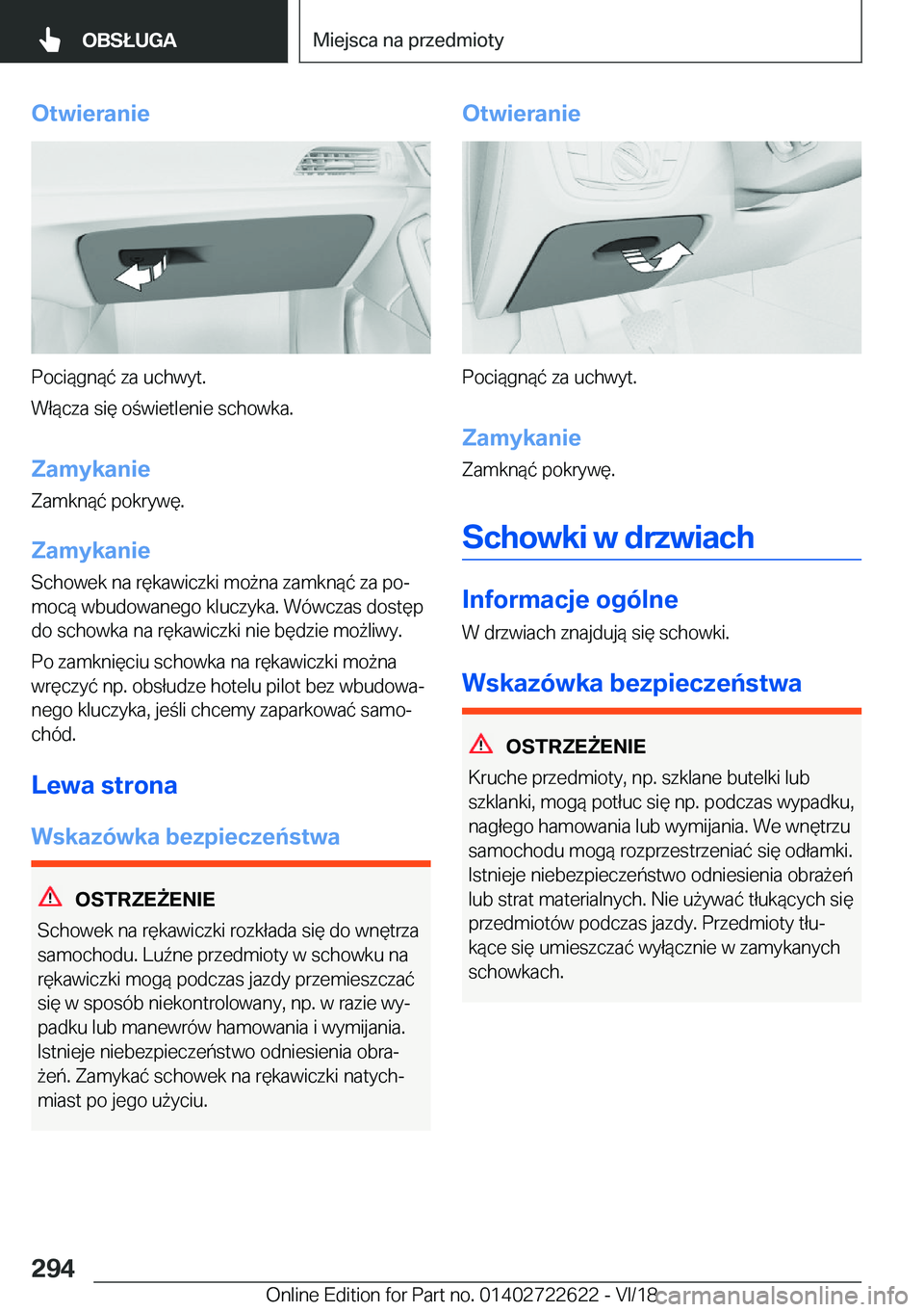 BMW 5 SERIES 2019  Instrukcja obsługi (in Polish) �O�t�w�i�e�r�a�n�i�e
�P�o�c�i�