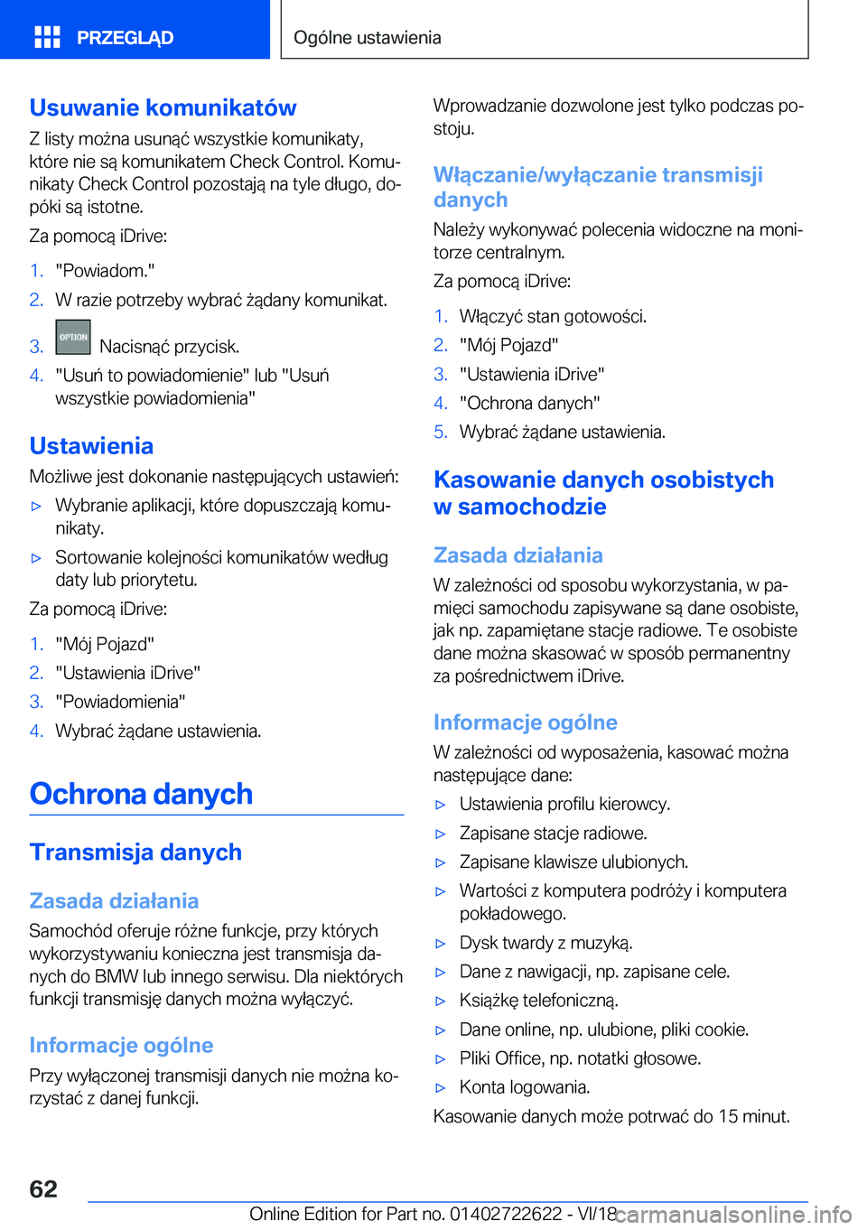BMW 5 SERIES 2019  Instrukcja obsługi (in Polish) �U�s�u�w�a�n�i�e��k�o�m�u�n�i�k�a�t�