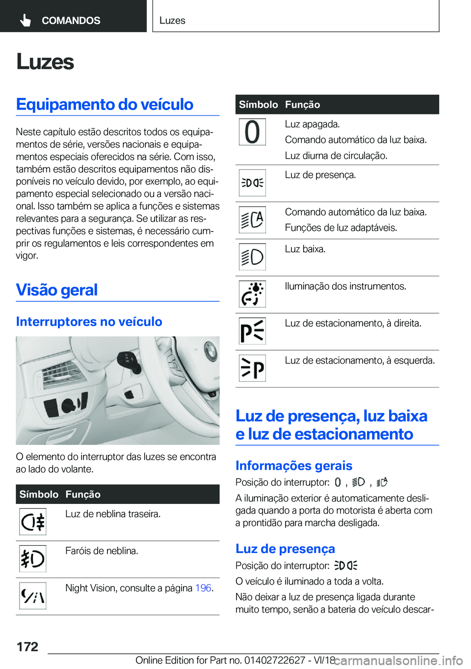 BMW 5 SERIES 2019  Manual do condutor (in Portuguese) �L�u�z�e�s�E�q�u�i�p�a�m�e�n�t�o��d�o��v�e�