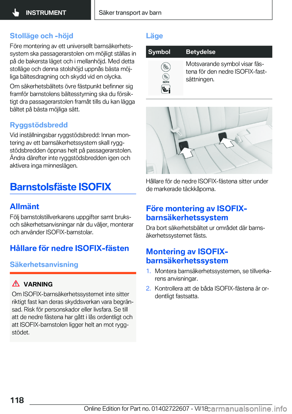 BMW 5 SERIES 2019  InstruktionsbÖcker (in Swedish) �S�t�o�l�l�ä�g�e��o�c�h��-�h�