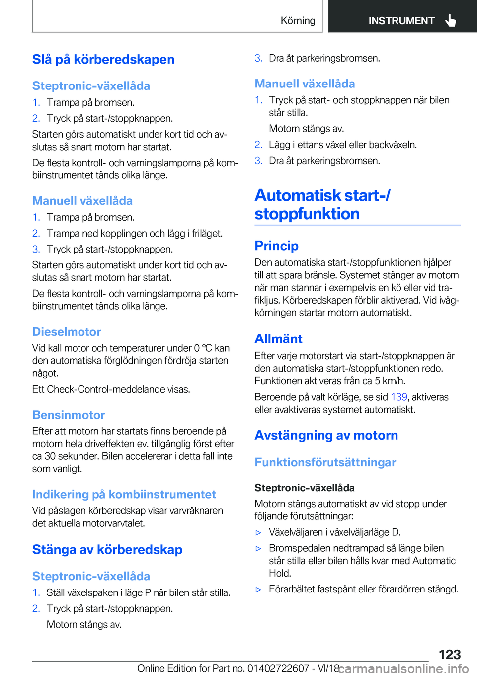 BMW 5 SERIES 2019  InstruktionsbÖcker (in Swedish) �S�l�å��p�å��k�