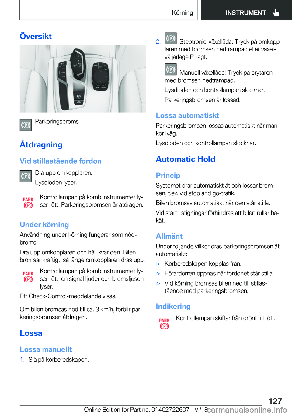BMW 5 SERIES 2019  InstruktionsbÖcker (in Swedish) �