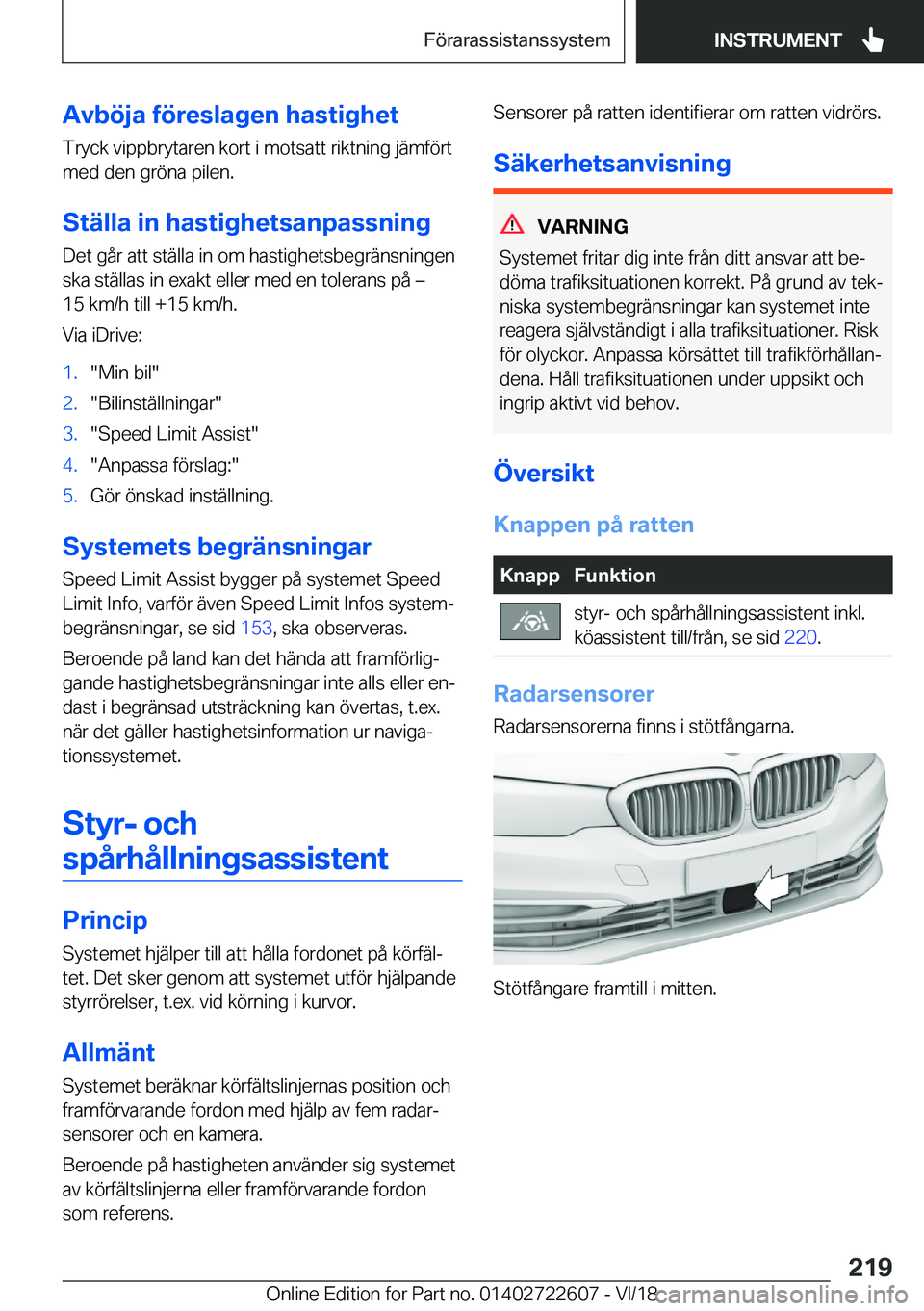 BMW 5 SERIES 2019  InstruktionsbÖcker (in Swedish) �A�v�b�