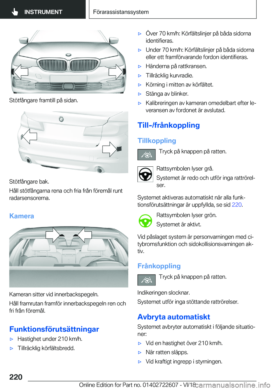 BMW 5 SERIES 2019  InstruktionsbÖcker (in Swedish) �S�t�