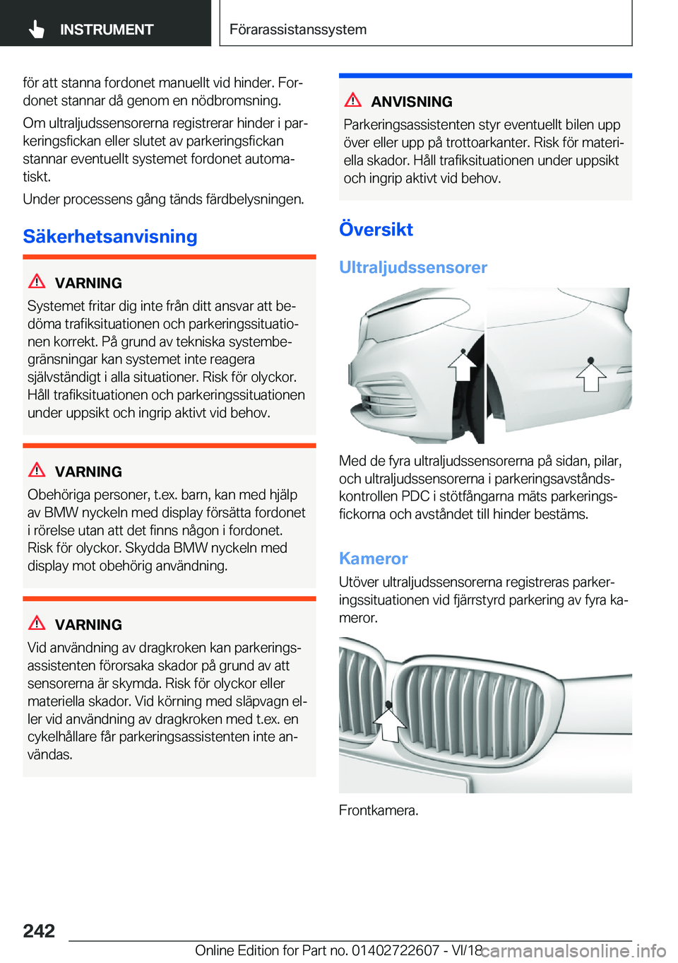 BMW 5 SERIES 2019  InstruktionsbÖcker (in Swedish) �f�