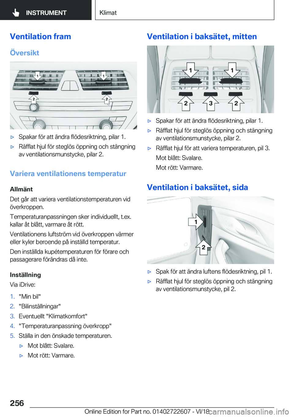 BMW 5 SERIES 2019  InstruktionsbÖcker (in Swedish) �V�e�n�t�i�l�a�t�i�o�n��f�r�a�m
�