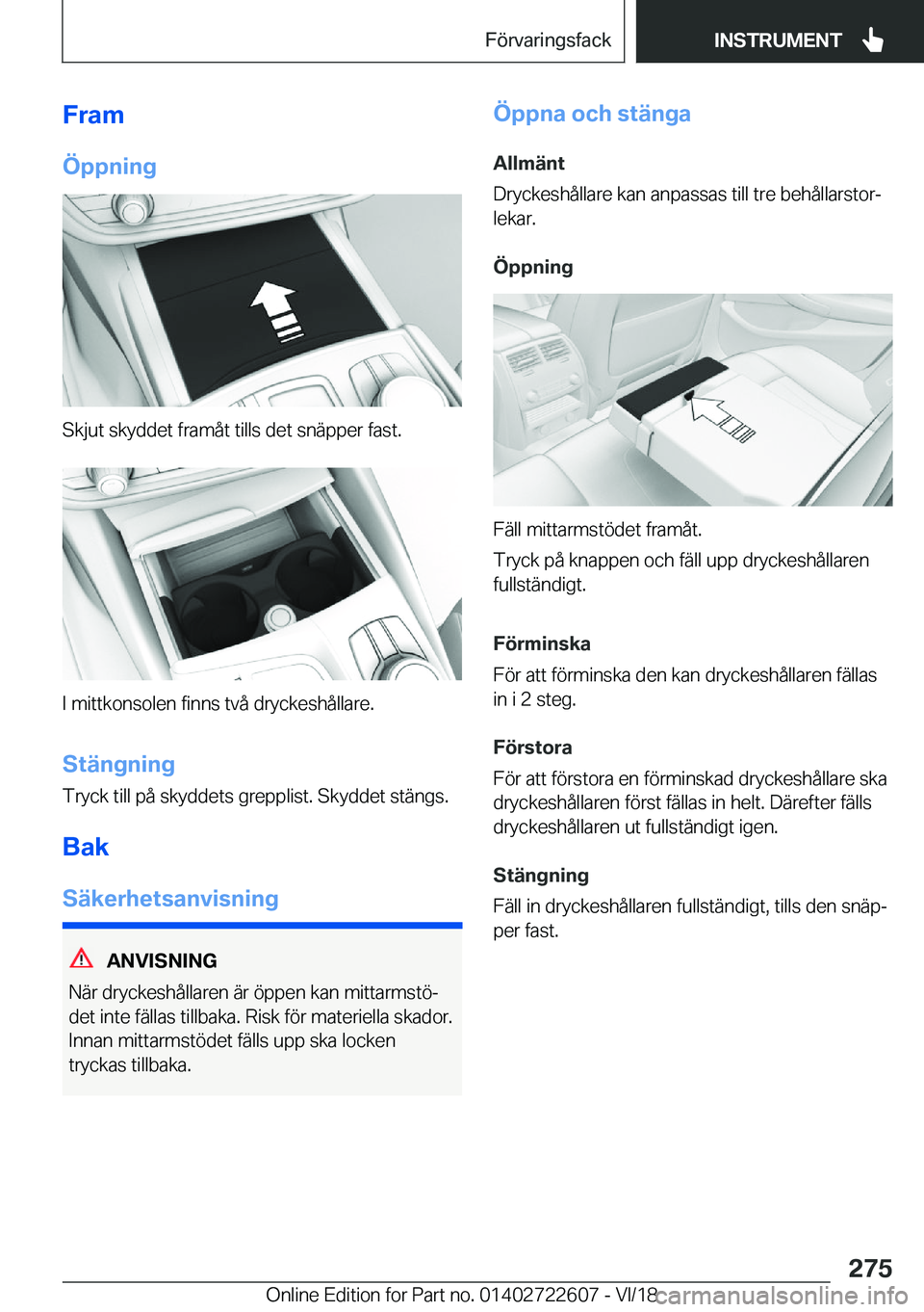 BMW 5 SERIES 2019  InstruktionsbÖcker (in Swedish) �F�r�a�m
�