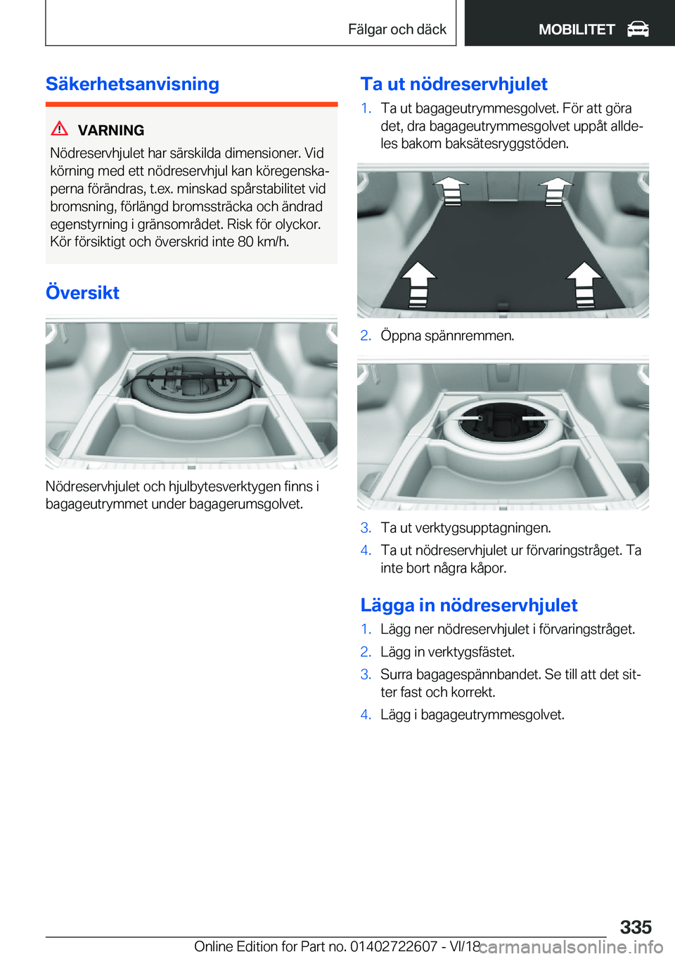 BMW 5 SERIES 2019  InstruktionsbÖcker (in Swedish) �S�ä�k�e�r�h�e�t�s�a�n�v�i�s�n�i�n�g
�V�A�R�N�I�N�G
�N�