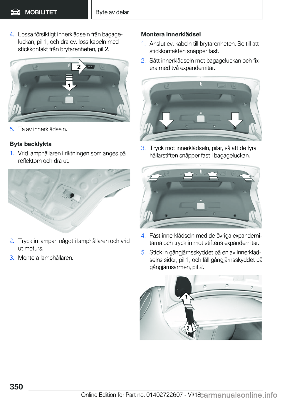 BMW 5 SERIES 2019  InstruktionsbÖcker (in Swedish) �4�.�L�o�s�s�a��f�