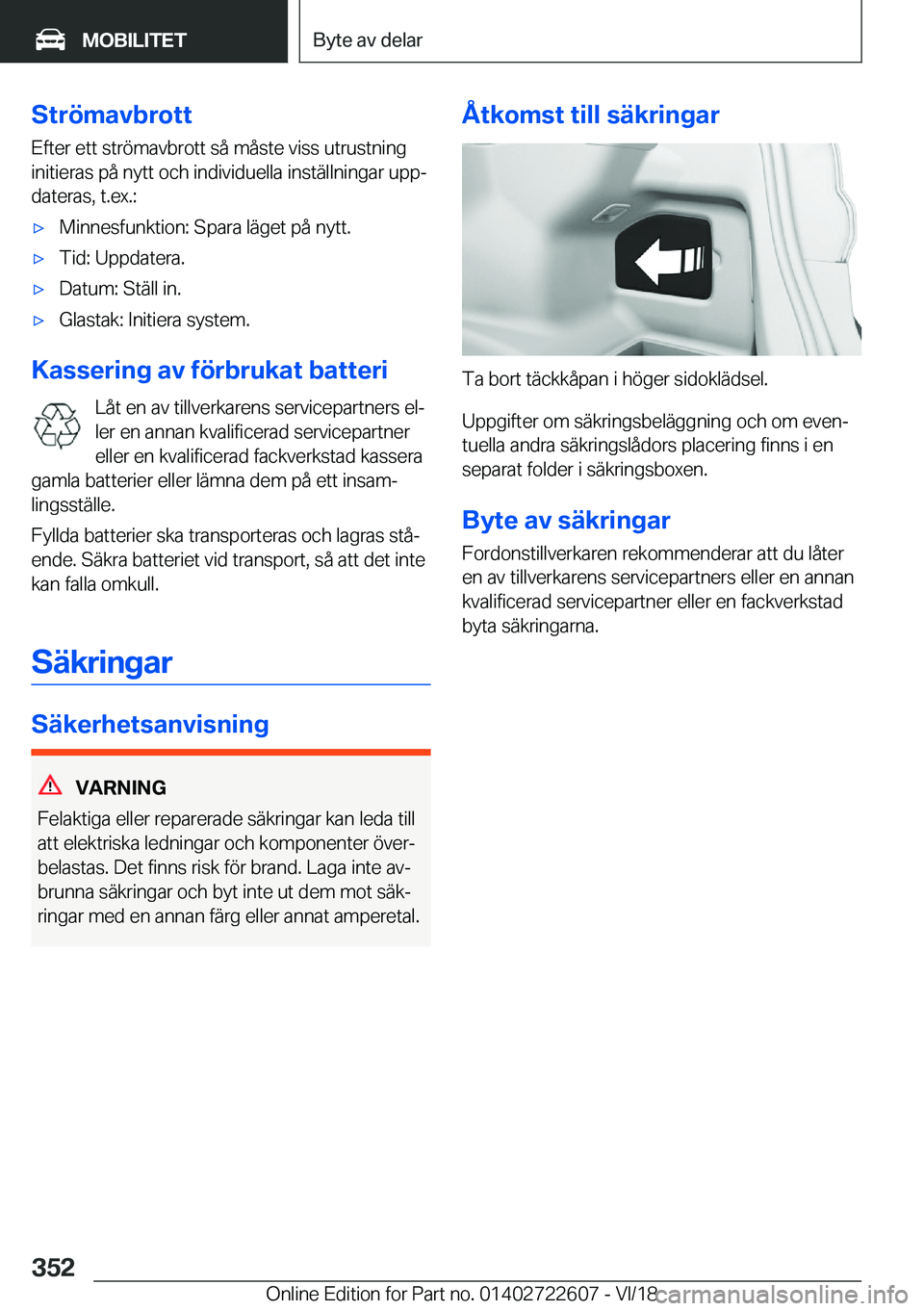 BMW 5 SERIES 2019  InstruktionsbÖcker (in Swedish) �S�t�r�