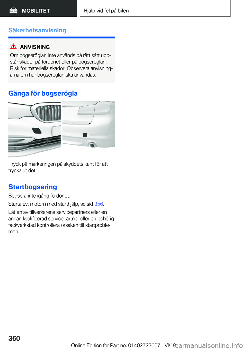 BMW 5 SERIES 2019  InstruktionsbÖcker (in Swedish) �S�ä�k�e�r�h�e�t�s�a�n�v�i�s�n�i�n�g
�A�N�V�I�S�N�I�N�G
�O�m��b�o�g�s�e�r�