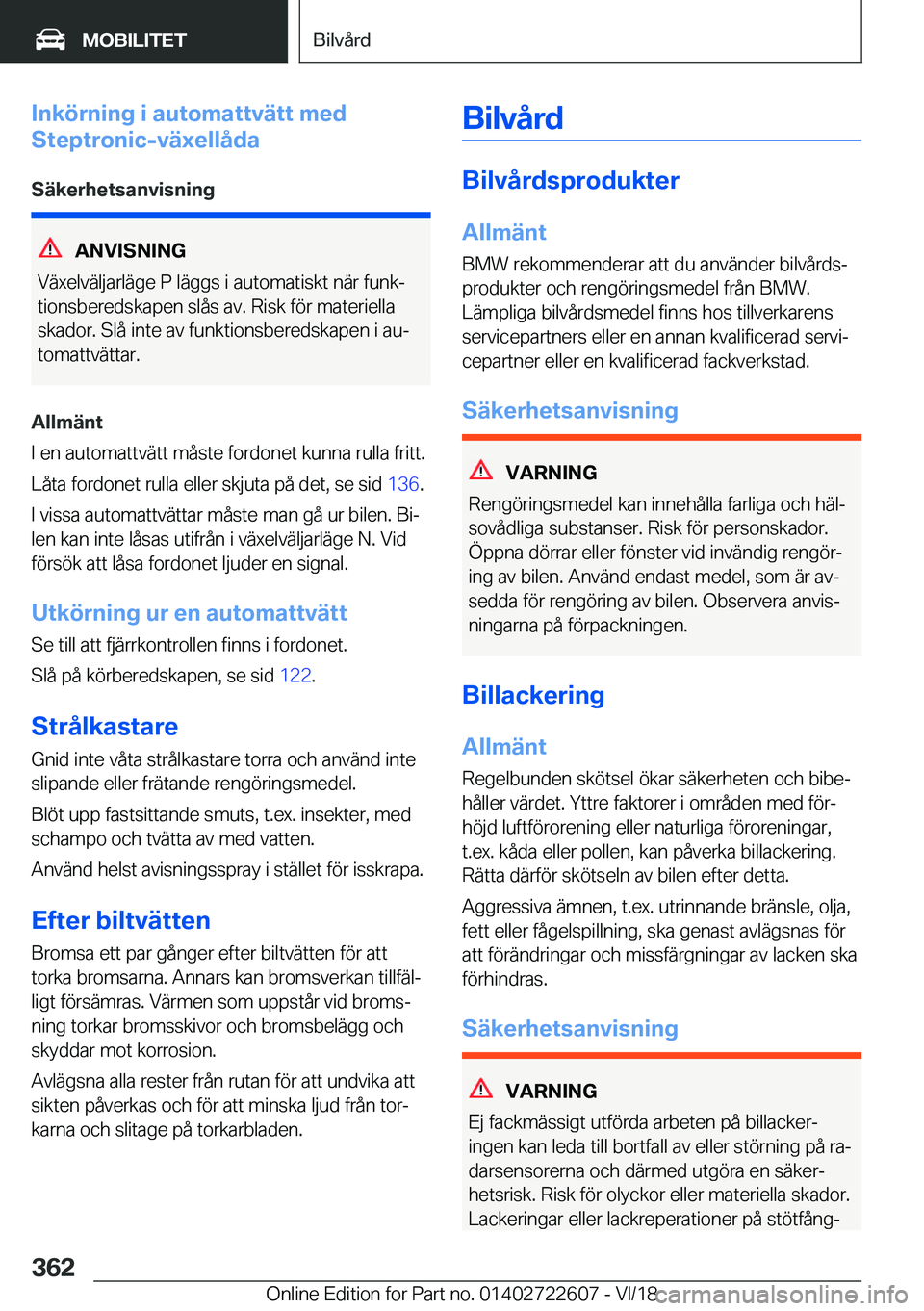 BMW 5 SERIES 2019  InstruktionsbÖcker (in Swedish) �I�n�k�