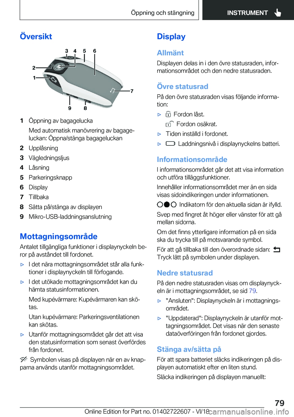 BMW 5 SERIES 2019  InstruktionsbÖcker (in Swedish) �