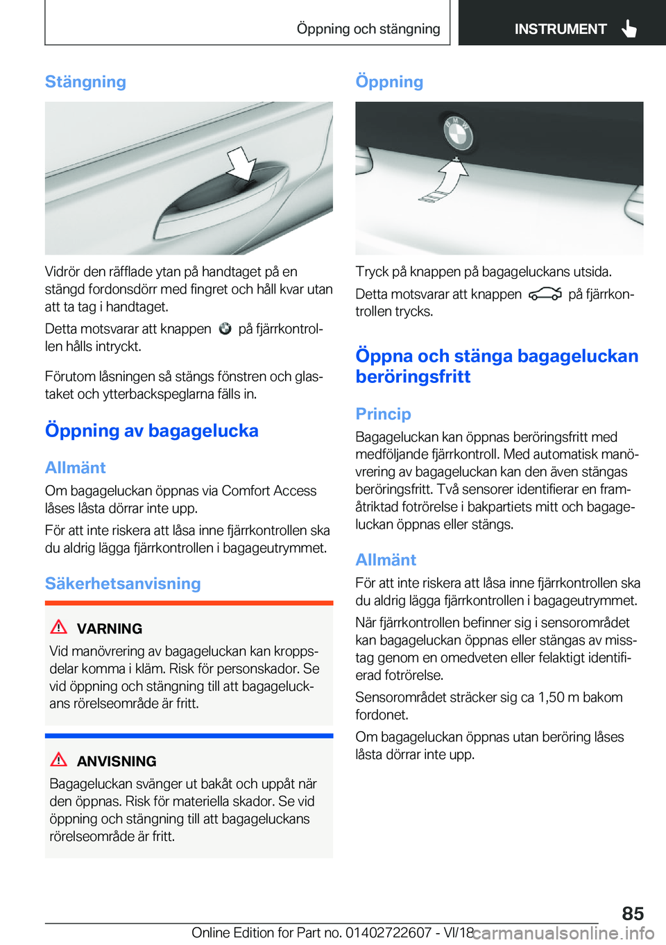 BMW 5 SERIES 2019  InstruktionsbÖcker (in Swedish) �S�t�ä�n�g�n�i�n�g
�V�i�d�r�