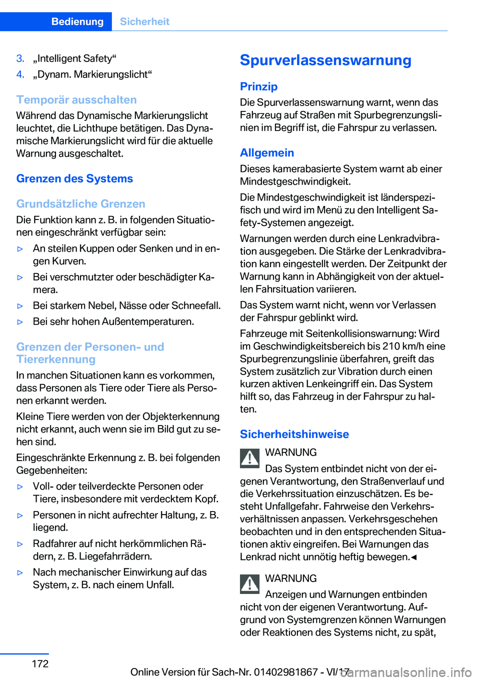 BMW 5 SERIES 2018  Betriebsanleitungen (in German) �3�.x�I�n�t�e�l�l�i�g�e�n�t� �S�a�f�e�t�yv�4�.x�D�y�n�a�m�.� �M�a�r�k�i�e�r�u�n�g�s�l�i�c�h�tv
�T�e�m�p�o�r�
