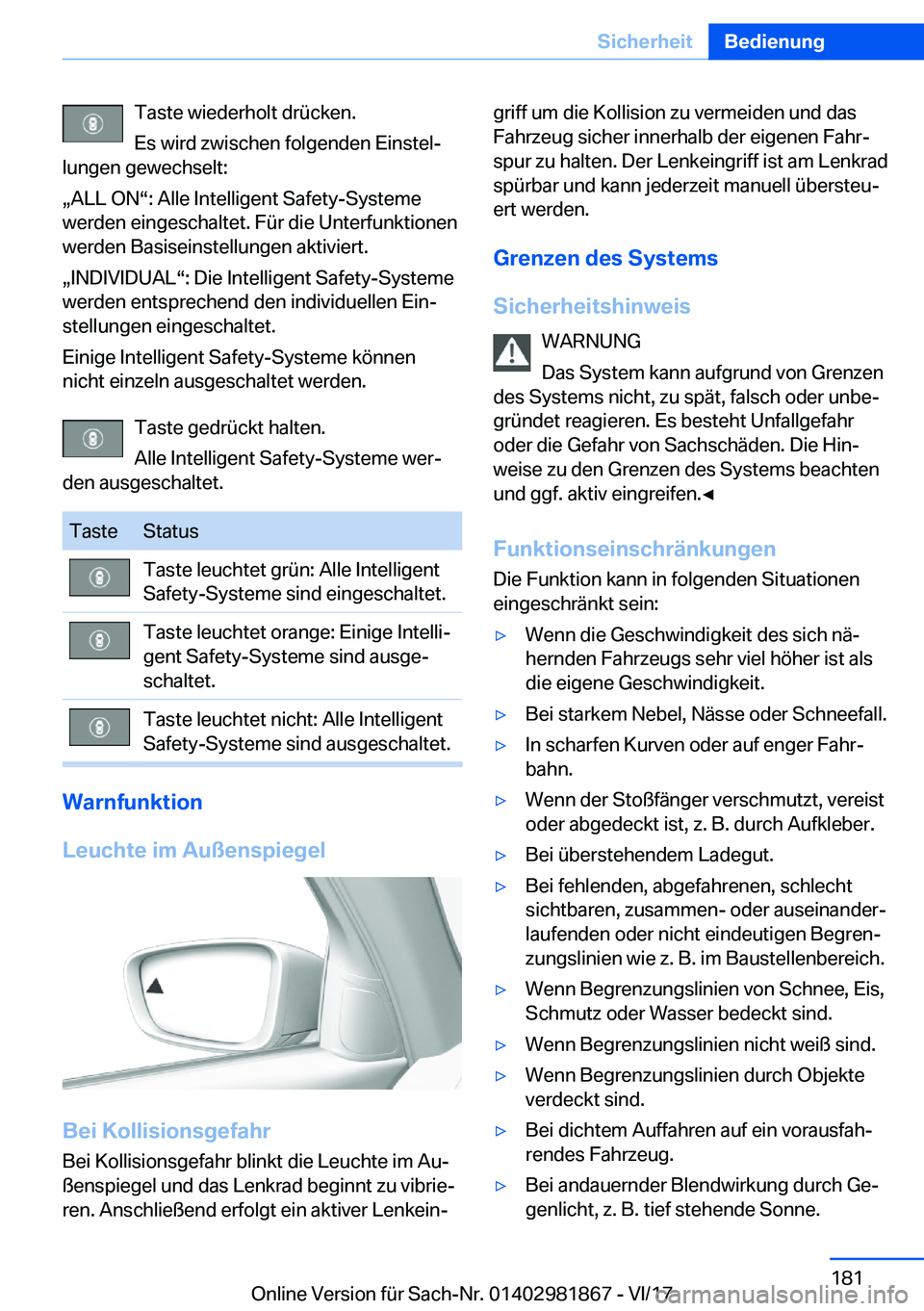 BMW 5 SERIES 2018  Betriebsanleitungen (in German) �T�a�s�t�e� �w�i�e�d�e�r�h�o�l�t� �d�r�ü�c�k�e�n�.
�E�s� �w�i�r�d� �z�w�i�s�c�h�e�n� �f�o�l�g�e�n�d�e�n� �E�i�n�s�t�e�lj
�l�u�n�g�e�n� �g�e�w�e�c�h�s�e�l�t�:
x�A�L�L� �O�Nv�:� �A�l�l�e� �I�n�t�e�l