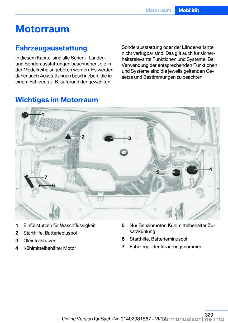 BMW 5 SERIES 2018  Betriebsanleitungen (in German) �M�o�t�o�r�r�a�u�m�F�a�h�r�z�e�u�g�a�u�s�s�t�a�t�t�u�n�g�I�n� �d�i�e�s�e�m� �K�a�p�i�t�e�l� �s�i�n�d� �a�l�l�e� �S�e�r�i�e�n�-�,� �L�ä�n�d�e�r�-
�u�n�d� �S�o�n�d�e�r�a�u�s�s�t�a�t�t�u�n�g�e�n� �b�e�s