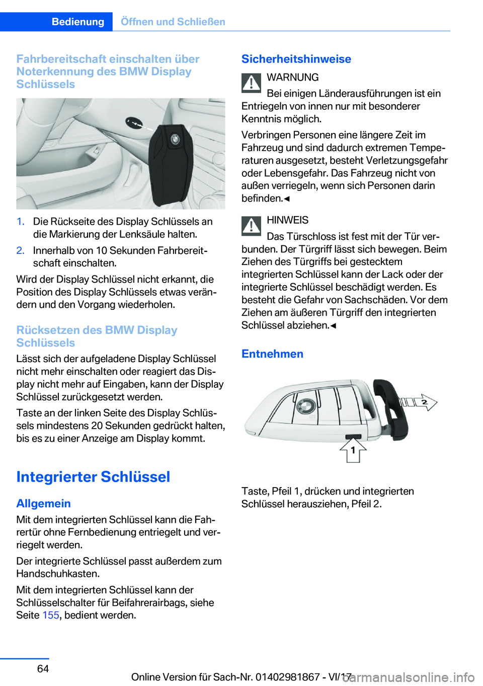 BMW 5 SERIES 2018  Betriebsanleitungen (in German) �F�a�h�r�b�e�r�e�i�t�s�c�h�a�f�t��e�i�n�s�c�h�a�l�t�e�n��