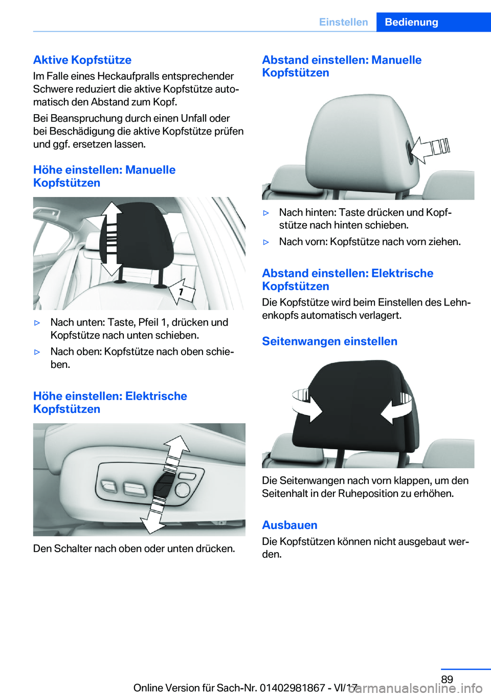 BMW 5 SERIES 2018  Betriebsanleitungen (in German) �A�k�t�i�v�e��K�o�p�f�s�t�