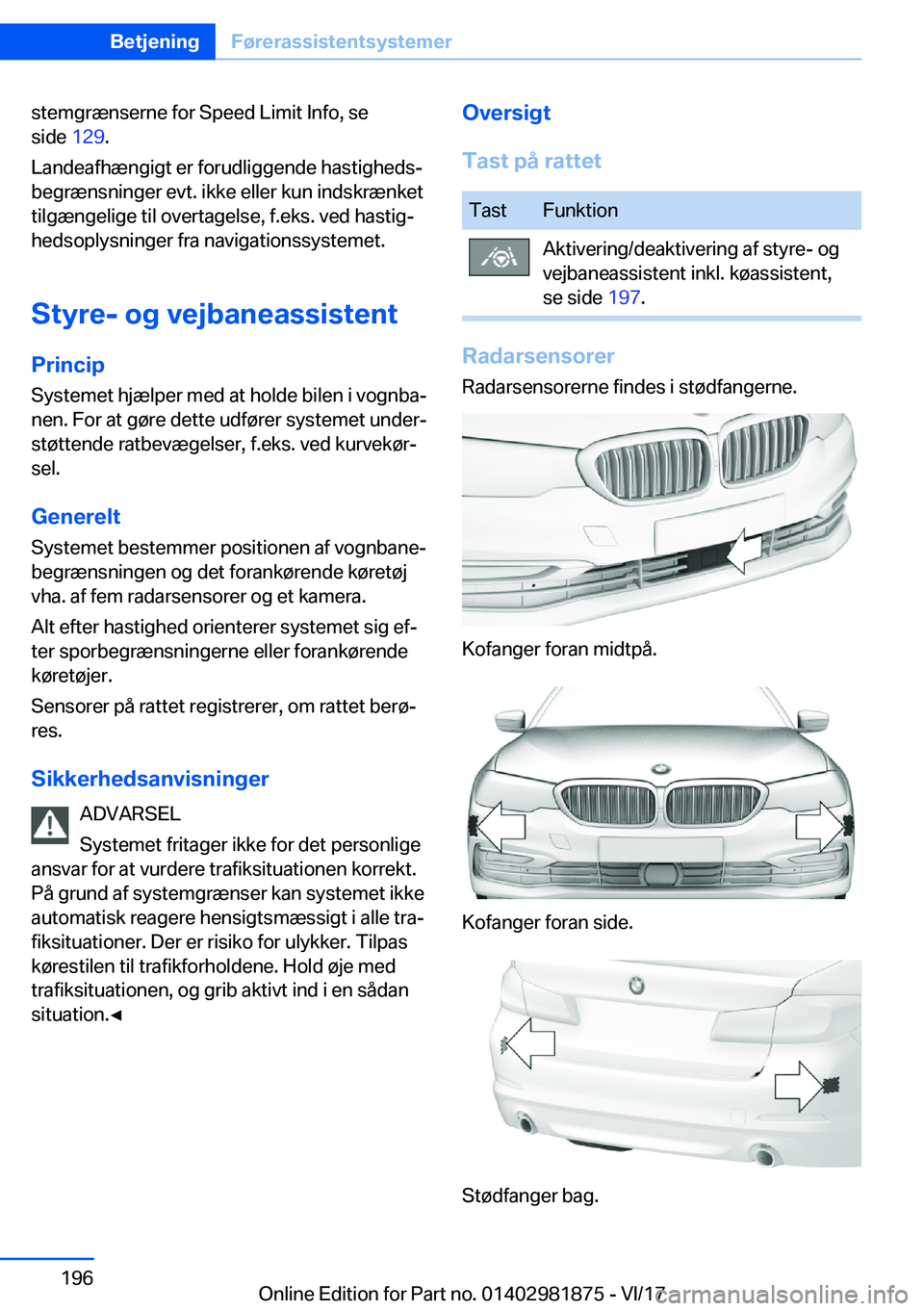 BMW 5 SERIES 2018  InstruktionsbØger (in Danish) �s�t�e�m�g�r�æ�n�s�e�r�n�e� �f�o�r� �S�p�e�e�d� �L�i�m�i�t� �I�n�f�o�,� �s�e�s�i�d�e�  �1�2�9�.
�L�a�n�d�e�a�f�h�æ�n�g�i�g�t� �e�r� �f�o�r�u�d�l�i�g�g�e�n�d�e� �h�a�s�t�i�g�h�e�d�s#j
�b�e�g�r�æ�n�s