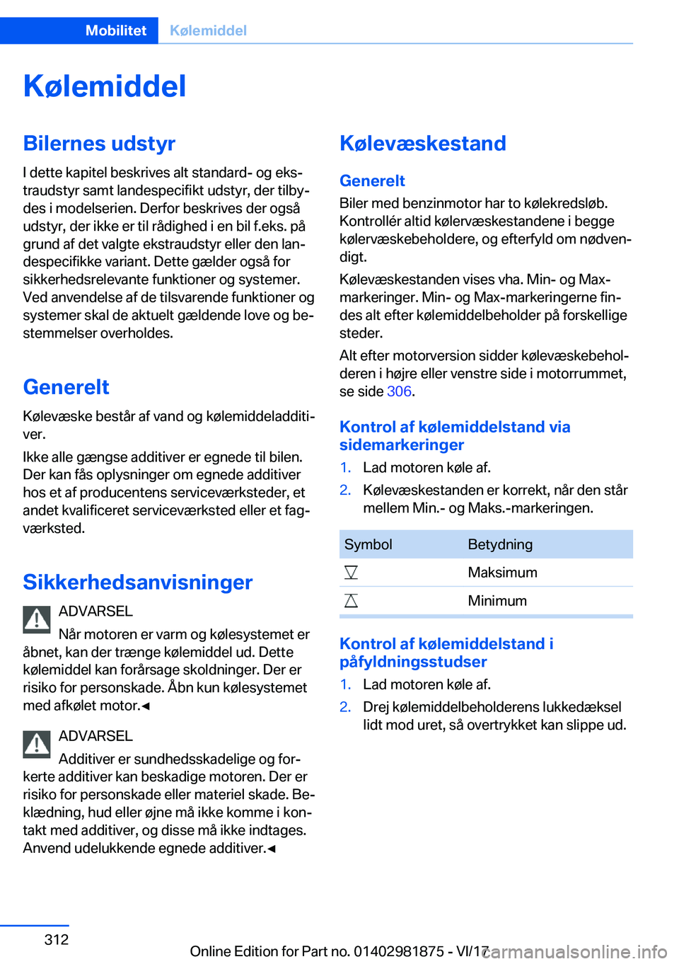 BMW 5 SERIES 2018  InstruktionsbØger (in Danish) �K�