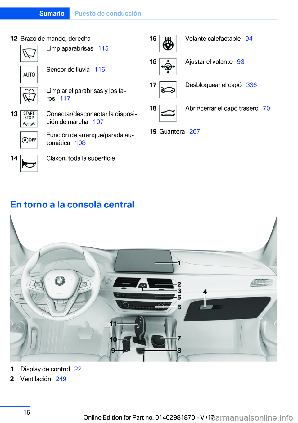 BMW 5 SERIES 2018  Manuales de Empleo (in Spanish) �1�2�B�r�a�z�o� �d�e� �m�a�n�d�o�,� �d�e�r�e�c�h�a�L�i�m�p�i�a�p�a�r�a�b�r�i�s�a�s\_�1�1�5�S�e�n�s�o�r� �d�e� �l�l�u�v�i�a\_�1�1�6�L�i�m�p�i�a�r� �e�l� �p�a�r�a�b�r�i�s�a�s� �y� �l�o�s� �f�aª
�r