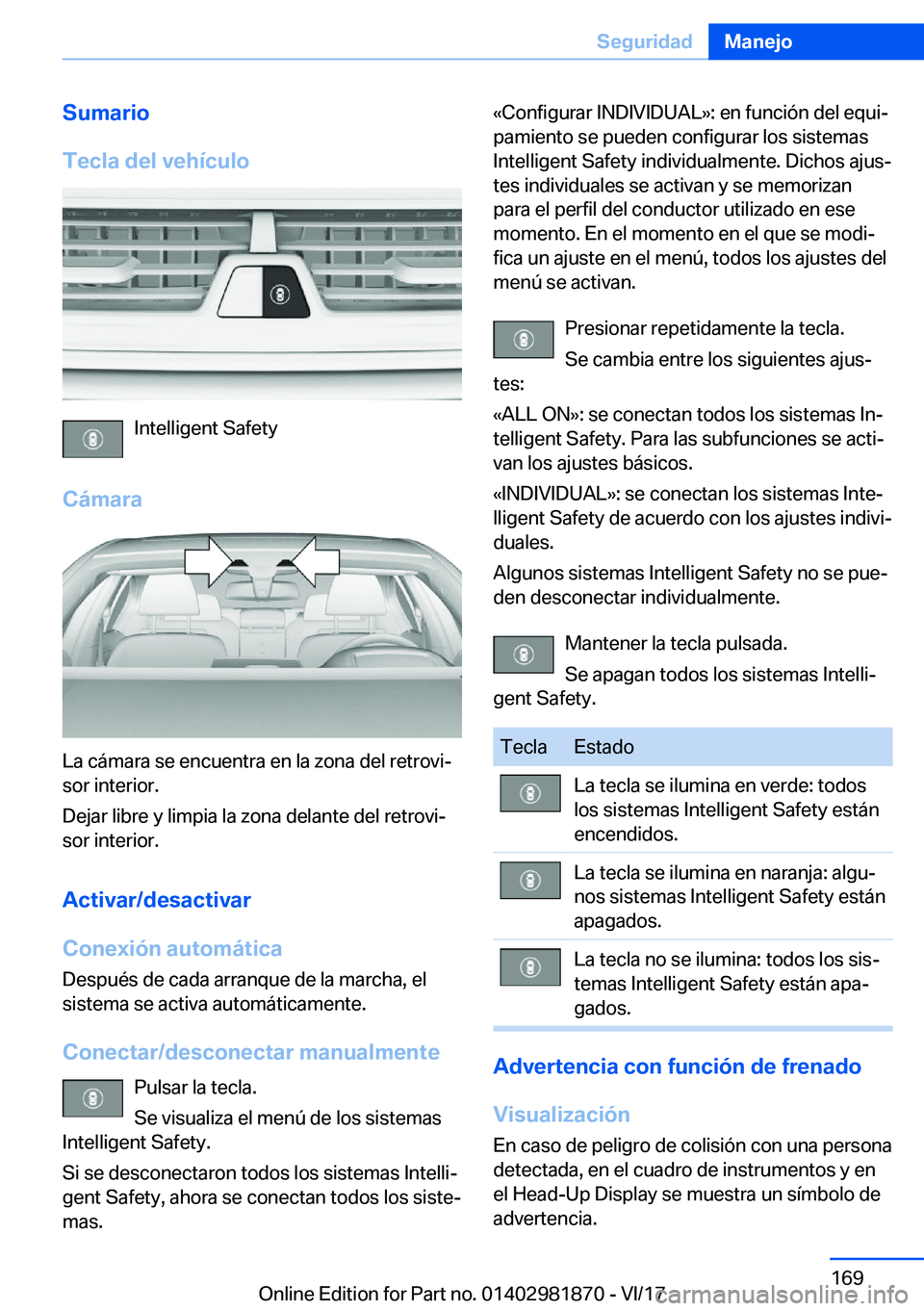 BMW 5 SERIES 2018  Manuales de Empleo (in Spanish) �S�u�m�a�r�i�o
�T�e�c�l�a��d�e�l��v�e�h�