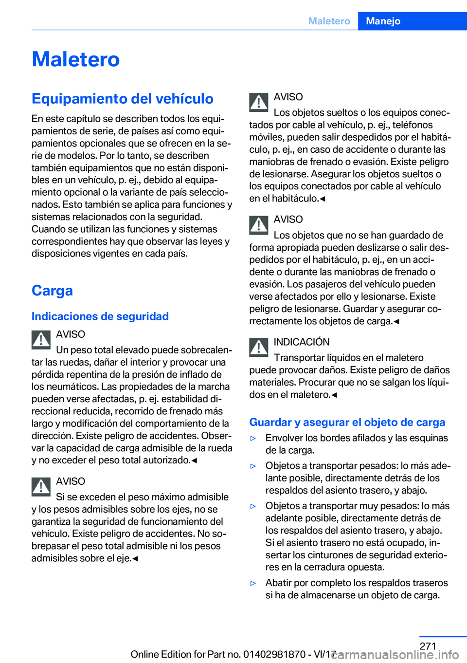 BMW 5 SERIES 2018  Manuales de Empleo (in Spanish) �M�a�l�e�t�e�r�o�E�q�u�i�p�a�m�i�e�n�t�o��d�e�l��v�e�h�