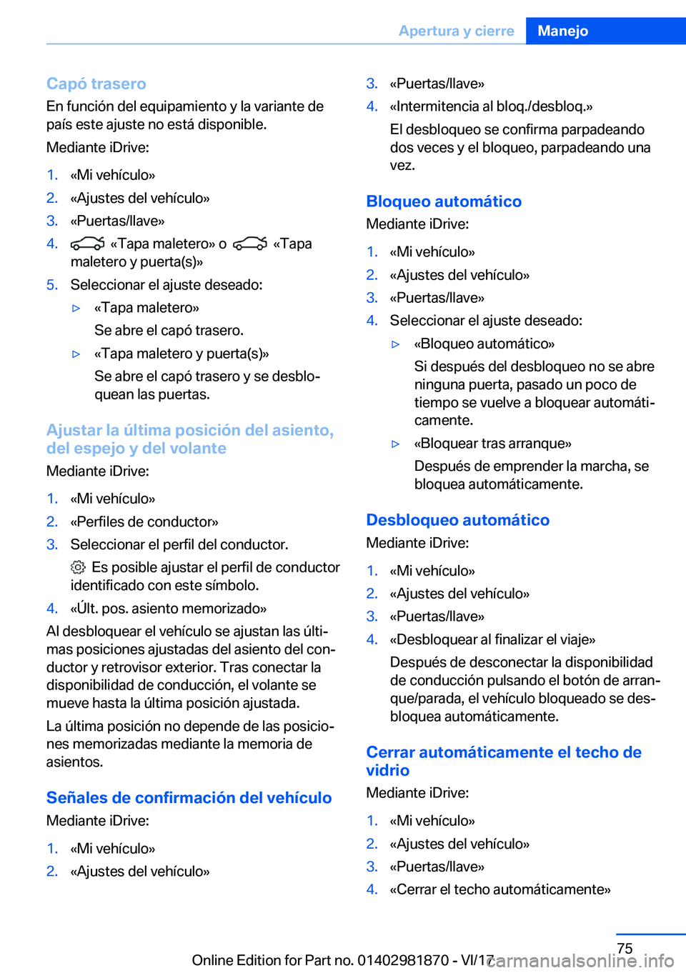 BMW 5 SERIES 2018  Manuales de Empleo (in Spanish) �C�a�p�