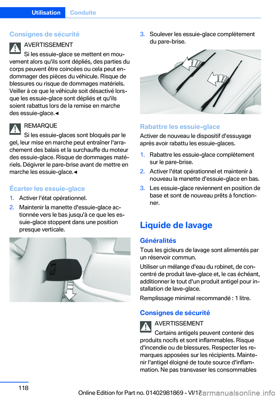 BMW 5 SERIES 2018  Notices Demploi (in French) �C�o�n�s�i�g�n�e�s��d�e��s�é�c�u�r�i�t�é�A�V�E�R�T�I�S�S�E�M�E�N�T
�S�i� �l�e�s� �e�s�s�u�i�e�-�g�l�a�c�e� �s�e� �m�e�t�t�e�n�t� �e�n� �m�o�uj
�v�e�m�e�n�t� �a�l�o�r�s� �q�u�'�i�l�s� �s�o�n�t