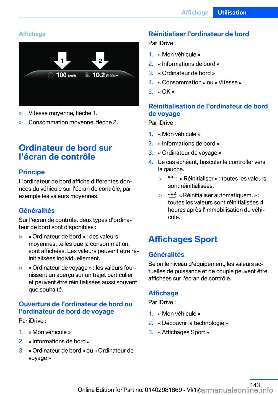 BMW 5 SERIES 2018  Notices Demploi (in French) �A�f�f�i�c�h�a�g�e'y�V�i�t�e�s�s�e� �m�o�y�e�n�n�e�,� �f�l�è�c�h�e� �1�.'y�C�o�n�s�o�m�m�a�t�i�o�n� �m�o�y�e�n�n�e�,� �f�l�è�c�h�e� �2�.
�O�r�d�i�n�a�t�e�u�r��d�e��b�o�r�d��s�u�r
�l�'
