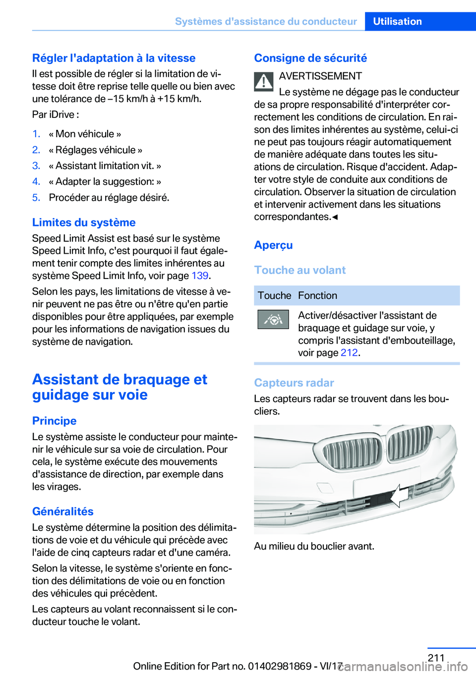 BMW 5 SERIES 2018  Notices Demploi (in French) �R�é�g�l�e�r��l�'�a�d�a�p�t�a�t�i�o�n��