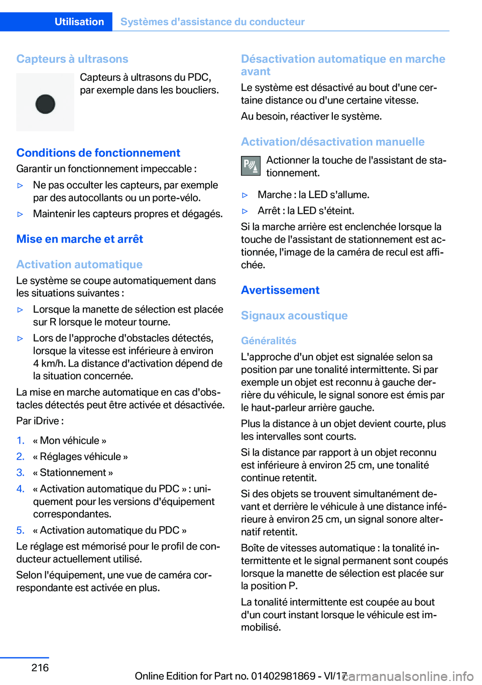 BMW 5 SERIES 2018  Notices Demploi (in French) �C�a�p�t�e�u�r�s��