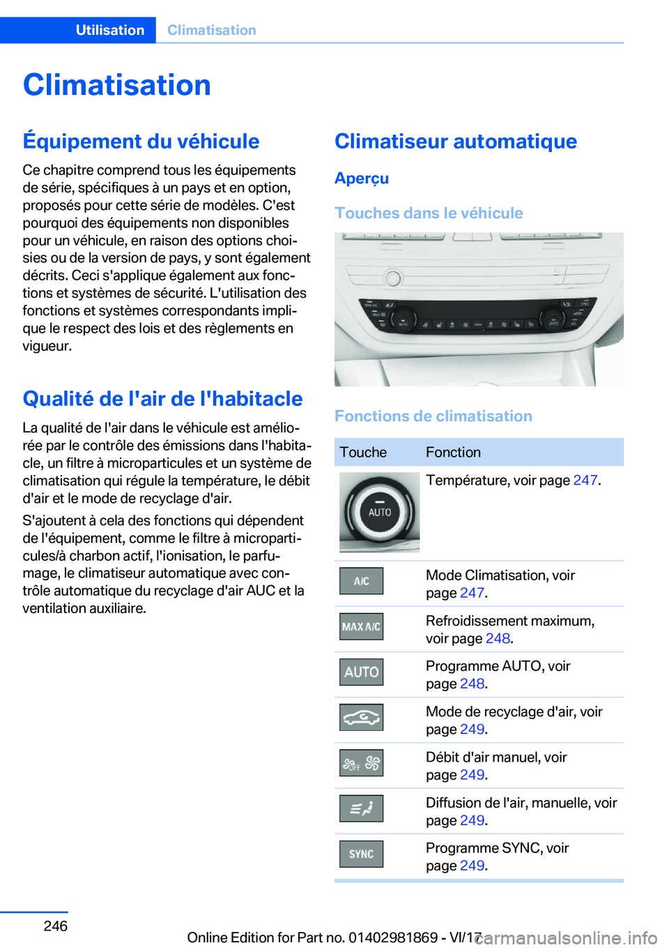 BMW 5 SERIES 2018  Notices Demploi (in French) �C�l�i�m�a�t�i�s�a�t�i�o�n�