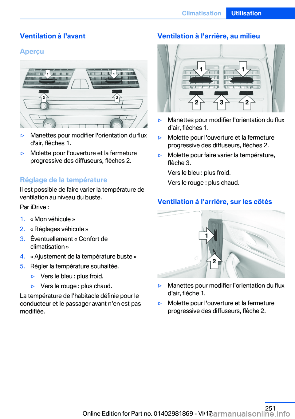 BMW 5 SERIES 2018  Notices Demploi (in French) �V�e�n�t�i�l�a�t�i�o�n��