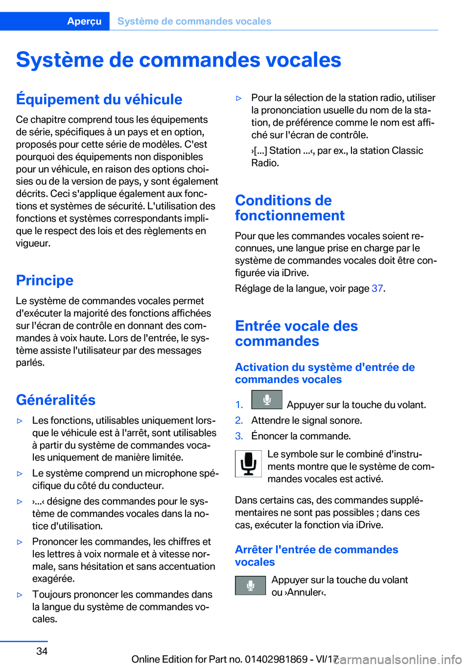 BMW 5 SERIES 2018  Notices Demploi (in French) �S�y�s�t�è�m�e��d�e��c�o�m�m�a�n�d�e�s��v�o�c�a�l�e�s�