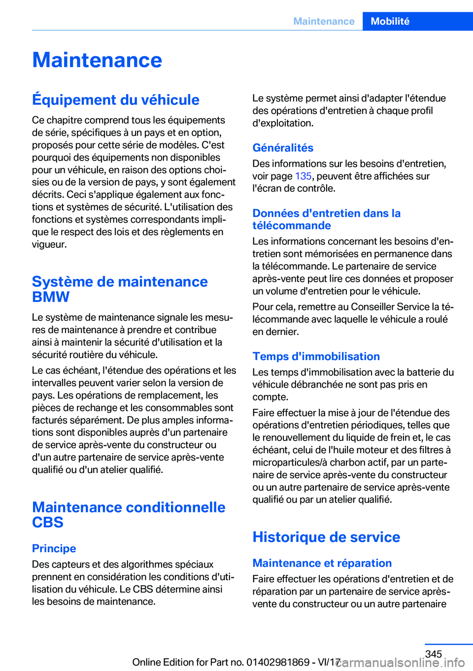 BMW 5 SERIES 2018  Notices Demploi (in French) �M�a�i�n�t�e�n�a�n�c�e�
