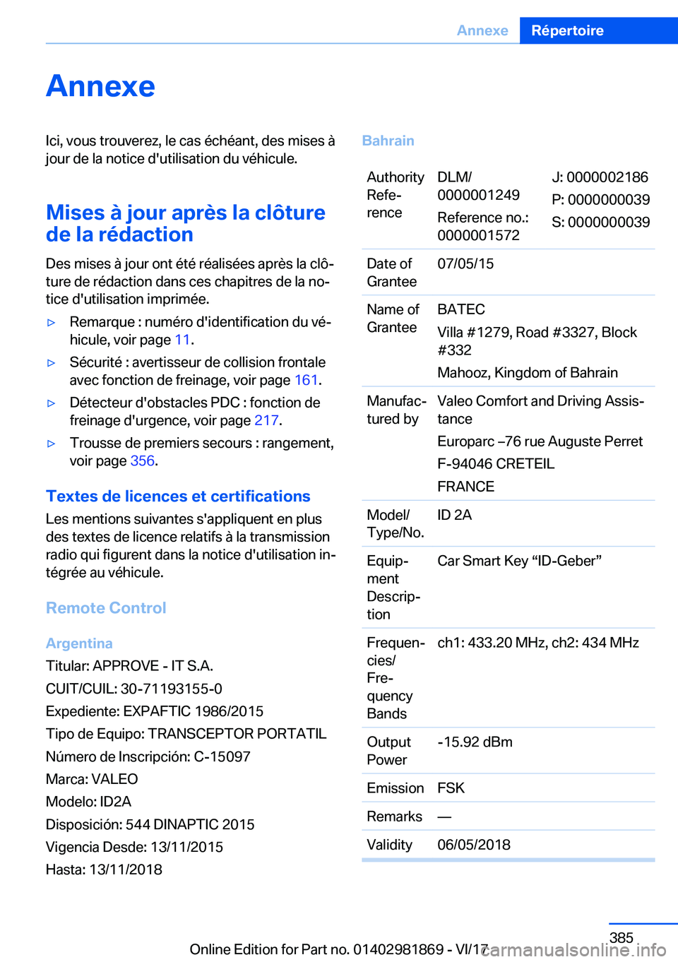 BMW 5 SERIES 2018  Notices Demploi (in French) �A�n�n�e�x�e�I�c�i�,� �v�o�u�s� �t�r�o�u�v�e�r�e�z�,� �l�e� �c�a�s� �é�c�h�é�a�n�t�,� �d�e�s� �m�i�s�e�s� �à�j�o�u�r� �d�e� �l�a� �n�o�t�i�c�e� �d�'�u�t�i�l�i�s�a�t�i�o�n� �d�u� �v�é�h�i�c�u�l