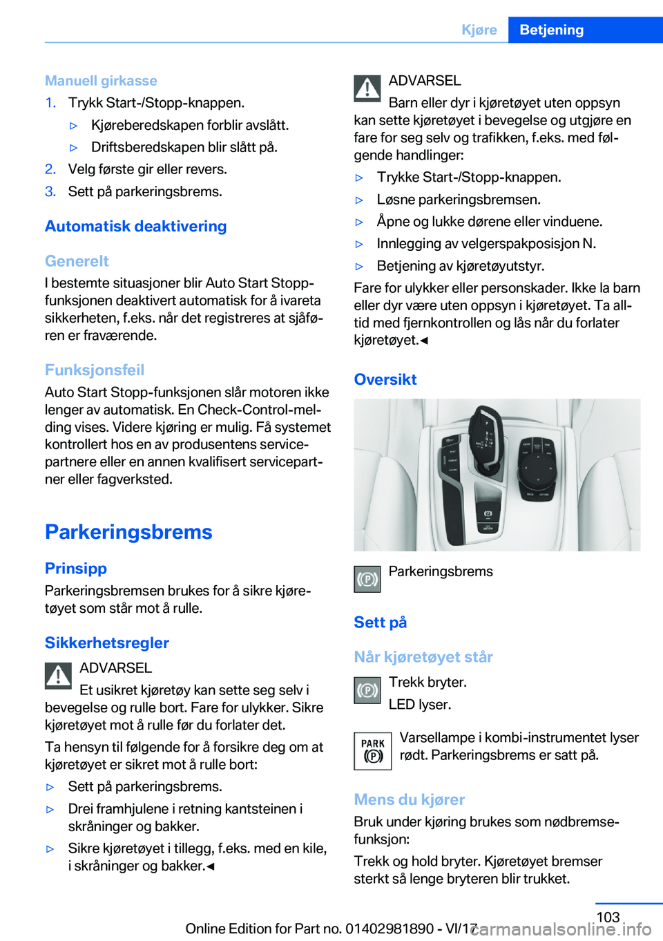BMW 5 SERIES 2018  InstruksjonsbØker (in Norwegian) �M�a�n�u�e�l�l��g�i�r�k�a�s�s�e�1�.�T�r�y�k�k� �S�t�a�r�t�-�/�S�t�o�p�p�-�k�n�a�p�p�e�n�.'y�K�j�