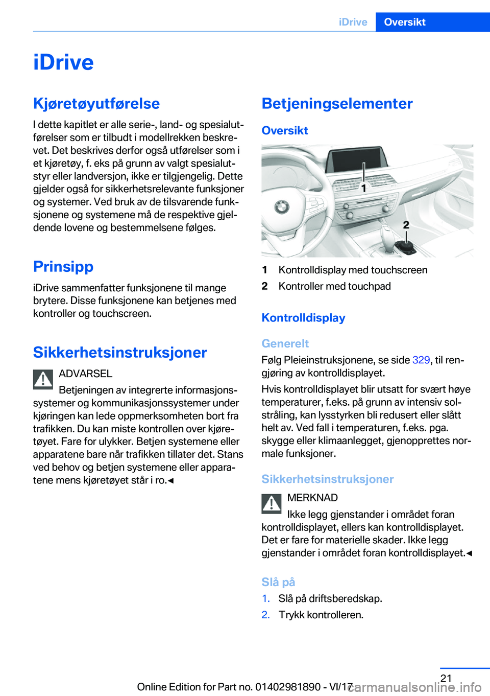 BMW 5 SERIES 2018  InstruksjonsbØker (in Norwegian) �i�D�r�i�v�e�K�j�