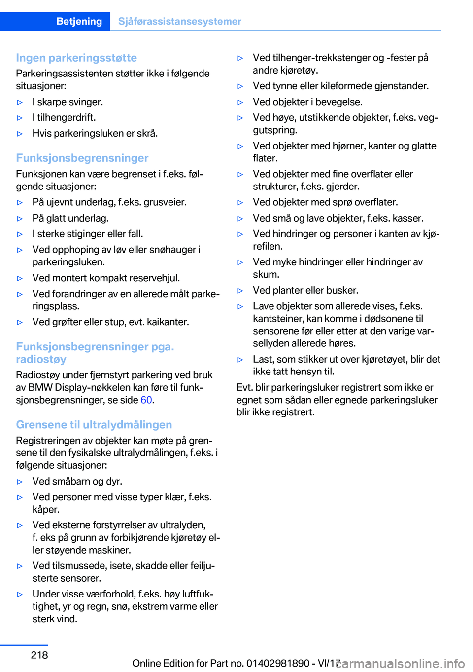 BMW 5 SERIES 2018  InstruksjonsbØker (in Norwegian) �I�n�g�e�n��p�a�r�k�e�r�i�n�g�s�s�t�
