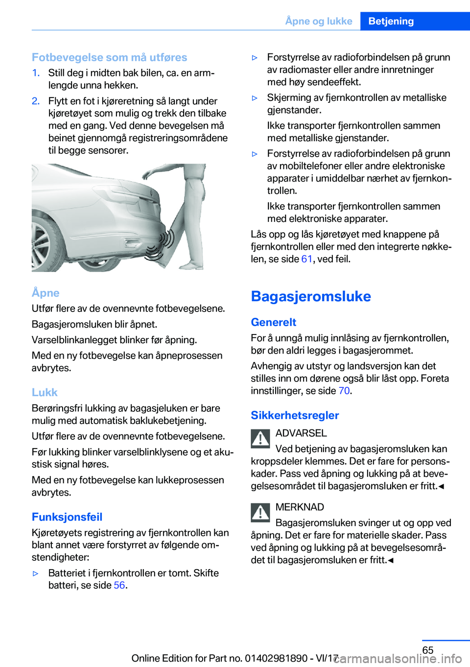 BMW 5 SERIES 2018  InstruksjonsbØker (in Norwegian) �F�o�t�b�e�v�e�g�e�l�s�e��s�o�m��m�å��u�t�f�