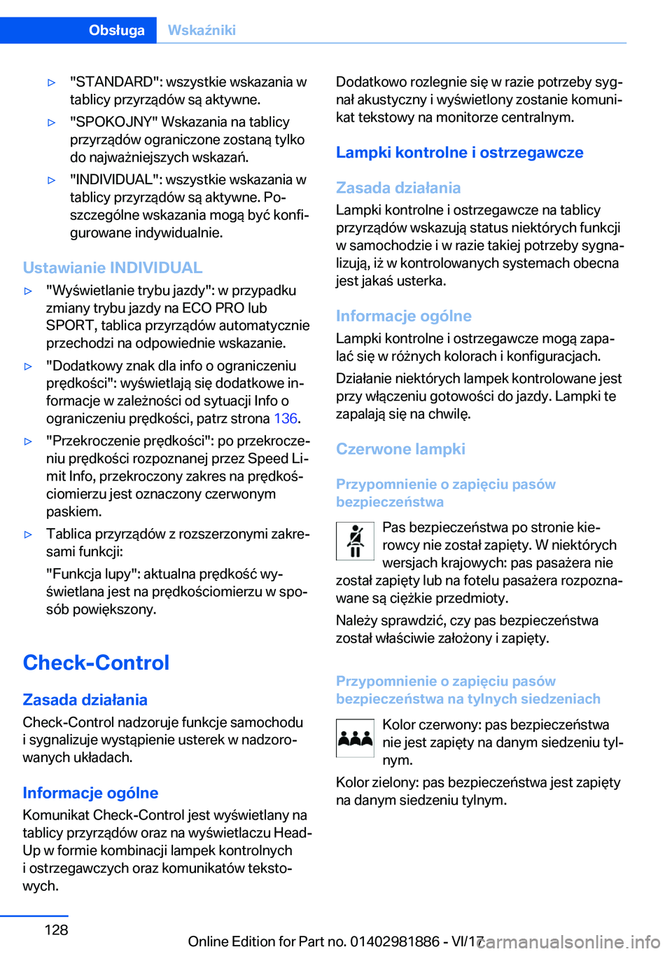 BMW 5 SERIES 2018  Instrukcja obsługi (in Polish) 'y�"�S�T�A�N�D�A�R�D�"�:� �w�s�z�y�s�t�k�i�e� �w�s�k�a�z�a�n�i�a� �w
�t�a�b�l�i�c�y� �p�r�z�y�r�z�