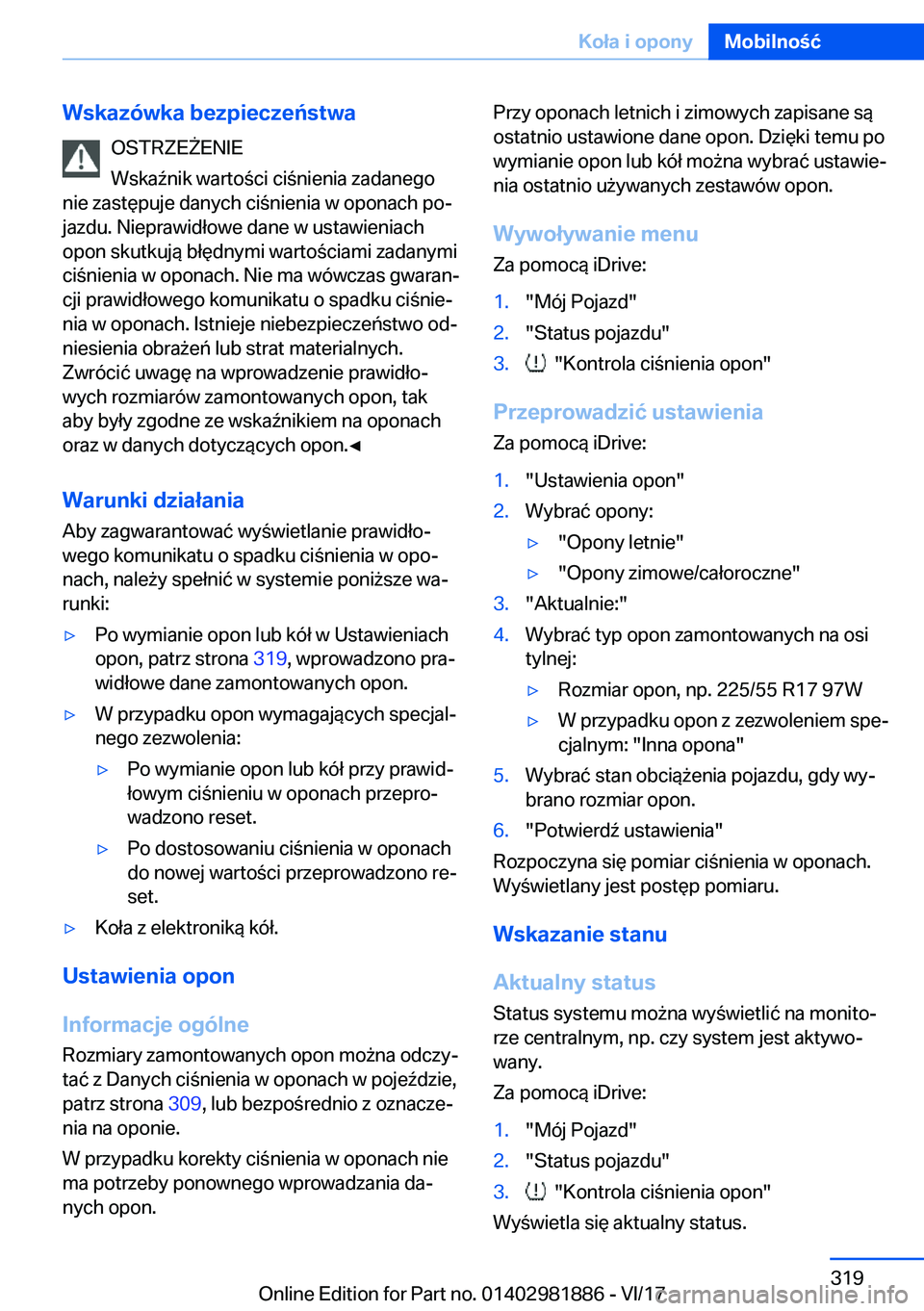 BMW 5 SERIES 2018  Instrukcja obsługi (in Polish) �W�s�k�a�z�
