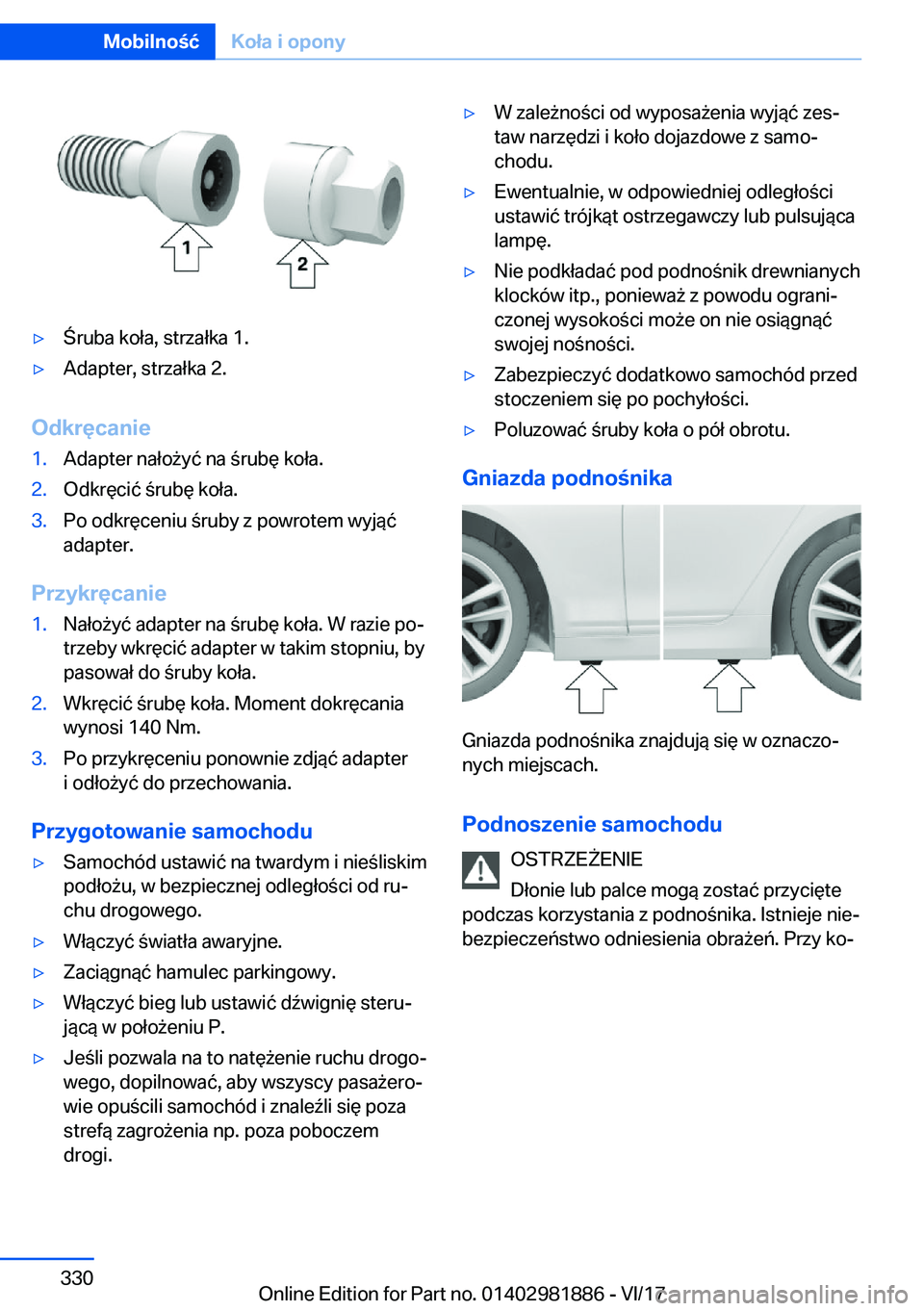 BMW 5 SERIES 2018  Instrukcja obsługi (in Polish) 'y #�r�u�b�a� �k�o�ł�a�,� �s�t�r�z�a�ł�k�a� �1�.'y�A�d�a�p�t�e�r�,� �s�t�r�z�a�ł�k�a� �2�.
�O�d�k�r�