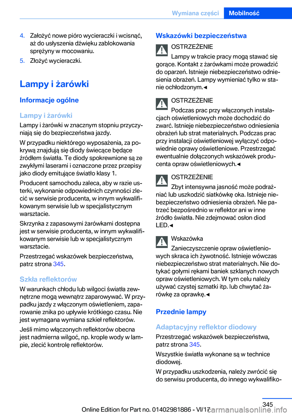 BMW 5 SERIES 2018  Instrukcja obsługi (in Polish) �4�.�Z�a�ł�o 9�y�