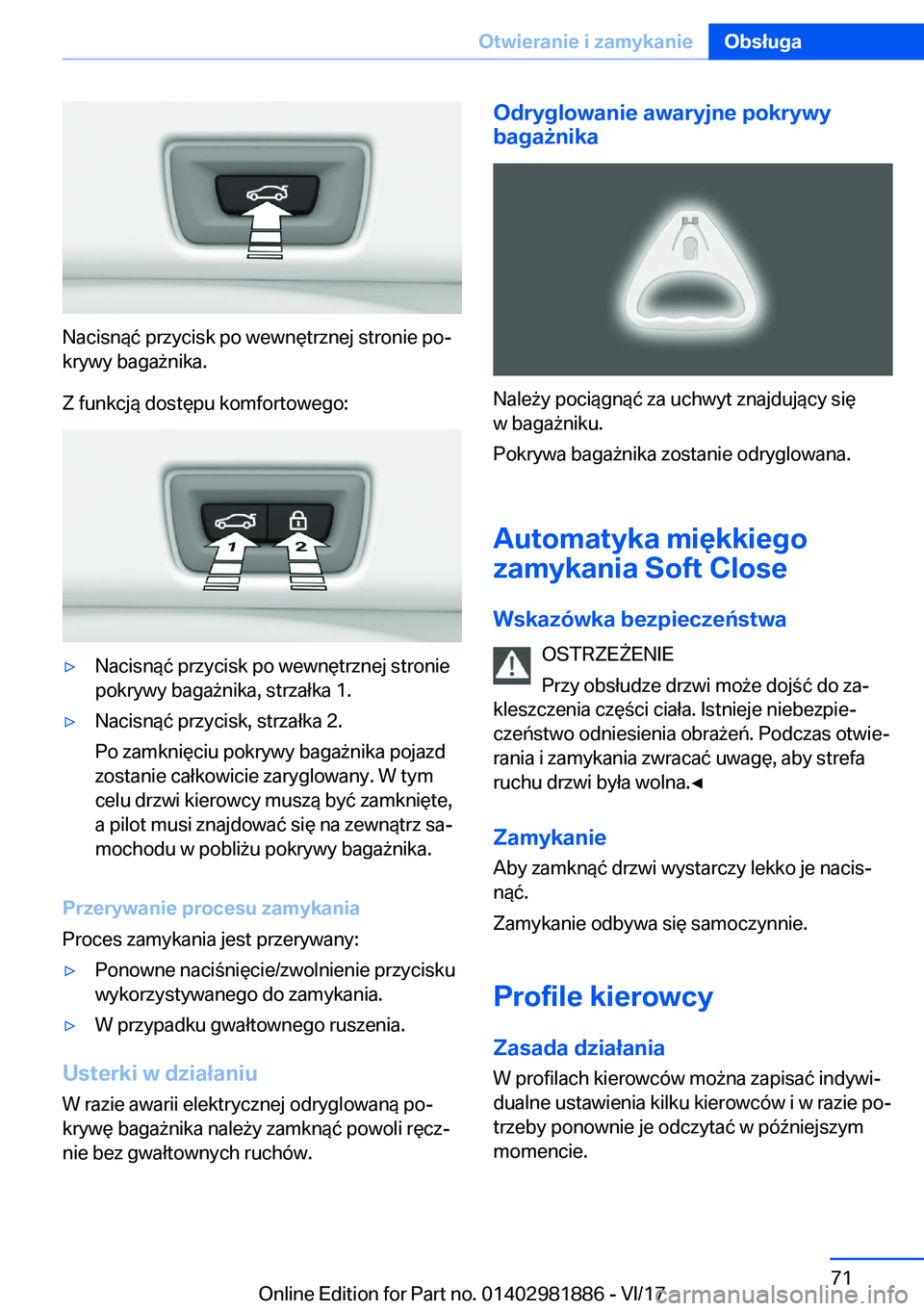 BMW 5 SERIES 2018  Instrukcja obsługi (in Polish) �N�a�c�i�s�n�