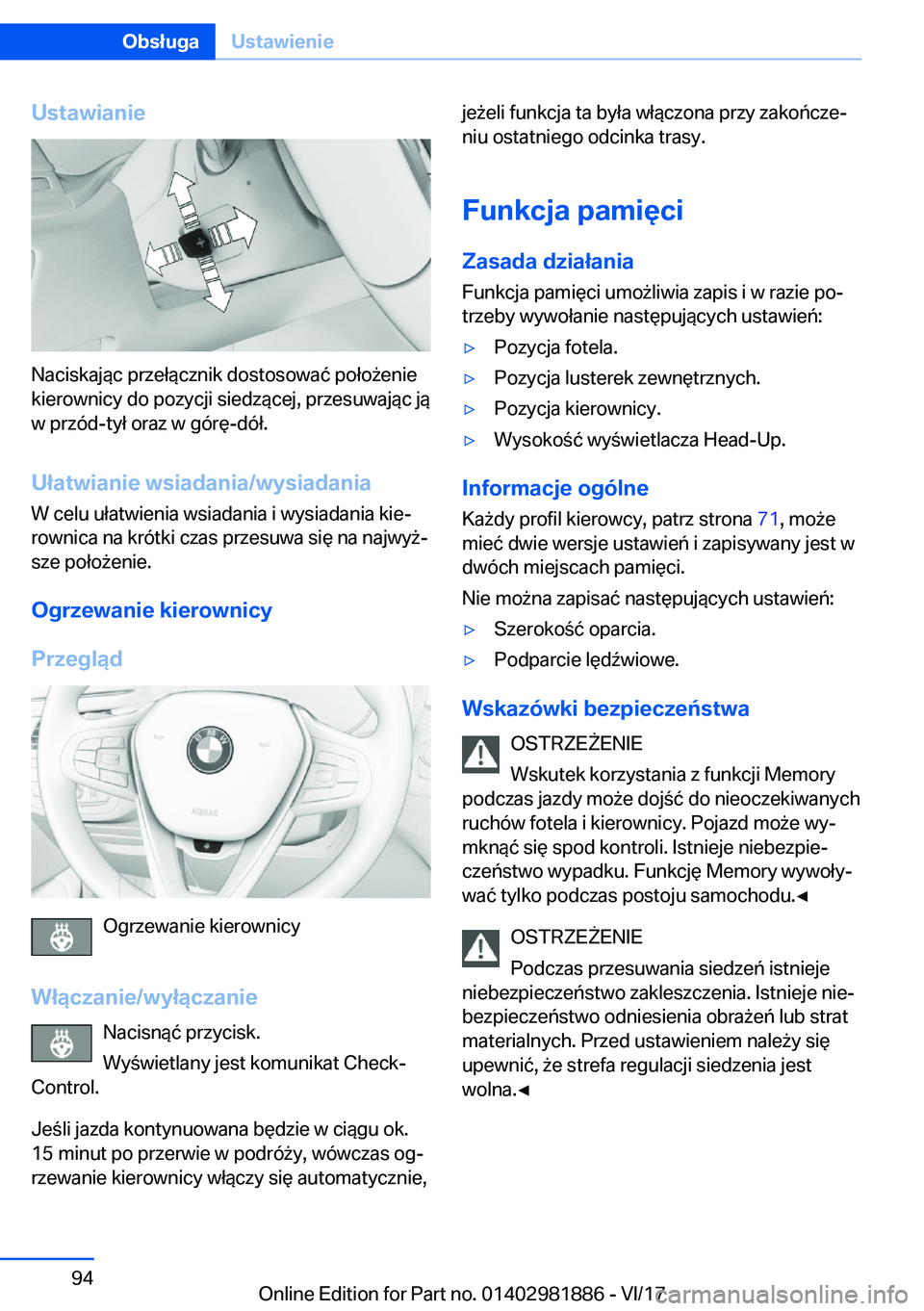 BMW 5 SERIES 2018  Instrukcja obsługi (in Polish) �U�s�t�a�w�i�a�n�i�e
�N�a�c�i�s�k�a�j�