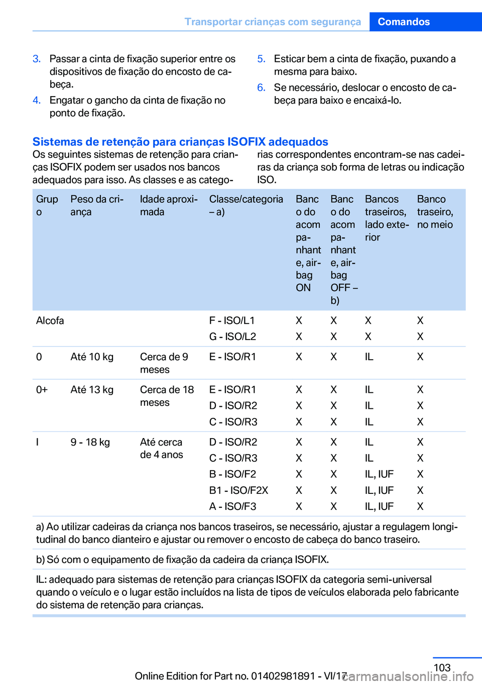 BMW 5 SERIES 2018  Manual do condutor (in Portuguese) �3�.�P�a�s�s�a�r� �a� �c�i�n�t�a� �d�e� �f�i�x�a�ç�ã�o� �s�u�p�e�r�i�o�r� �e�n�t�r�e� �o�s�d�i�s�p�o�s�i�t�i�v�o�s� �d�e� �f�i�x�a�ç�ã�o� �d�o� �e�n�c�o�s�t�o� �d�e� �c�a#ª�b�e�ç�a�.�4�.�E�n�g�a
