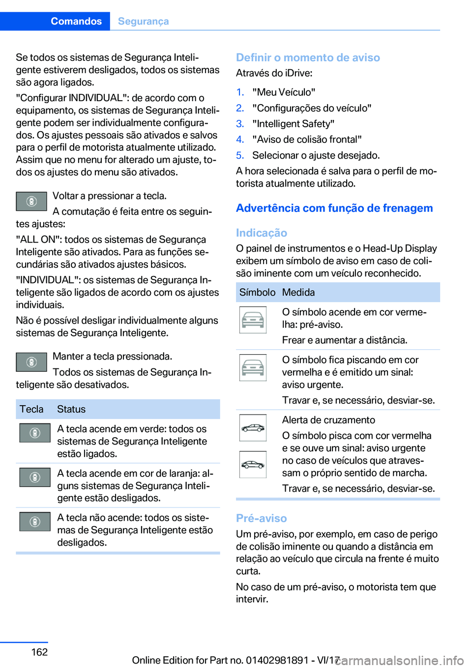 BMW 5 SERIES 2018  Manual do condutor (in Portuguese) �S�e� �t�o�d�o�s� �o�s� �s�i�s�t�e�m�a�s� �d�e� �S�e�g�u�r�a�n�ç�a� �I�n�t�e�l�i#ª
�g�e�n�t�e� �e�s�t�i�v�e�r�e�m� �d�e�s�l�i�g�a�d�o�s�,� �t�o�d�o�s� �o�s� �s�i�s�t�e�m�a�s
�s�ã�o� �a�g�o�r�a� �l�